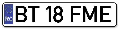 Placuta inmatriculare numar auto  BT-18-FME, BT 18 FME, BT18FME