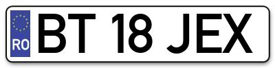 Placuta inmatriculare numar auto  BT-18-JEX, BT 18 JEX, BT18JEX
