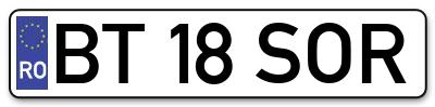 Placuta inmatriculare numar auto  BT-18-SOR, BT 18 SOR, BT18SOR