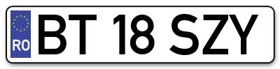 Placuta inmatriculare numar auto  BT-18-SZY, BT 18 SZY, BT18SZY