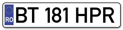 Placuta inmatriculare numar auto  BT-181-HPR, BT 181 HPR, BT181HPR