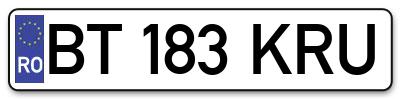 Placuta inmatriculare numar auto  BT-183-KRU, BT 183 KRU, BT183KRU