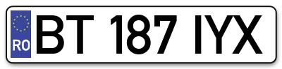 Placuta inmatriculare numar auto  BT-187-IYX, BT 187 IYX, BT187IYX