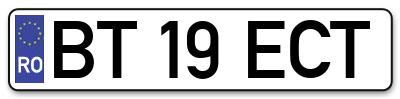 Placuta inmatriculare numar auto  BT-19-ECT, BT 19 ECT, BT19ECT
