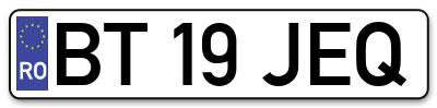 Placuta inmatriculare numar auto  BT-19-JEQ, BT 19 JEQ, BT19JEQ