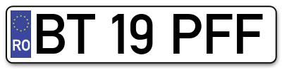 Placuta inmatriculare numar auto  BT-19-PFF, BT 19 PFF, BT19PFF