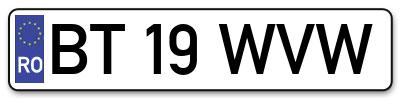 Placuta inmatriculare numar auto  BT-19-WVW, BT 19 WVW, BT19WVW