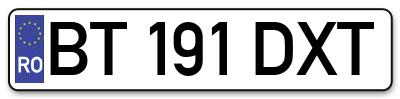 Placuta inmatriculare numar auto  BT-191-DXT, BT 191 DXT, BT191DXT