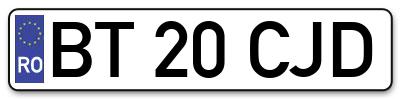 Placuta inmatriculare numar auto  BT-20-CJD, BT 20 CJD, BT20CJD