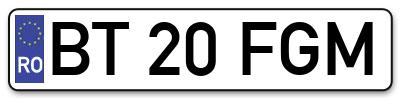 Placuta inmatriculare numar auto  BT-20-FGM, BT 20 FGM, BT20FGM