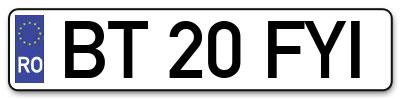 Placuta inmatriculare numar auto  BT-20-FYI, BT 20 FYI, BT20FYI