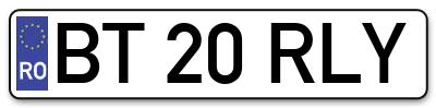 Placuta inmatriculare numar auto  BT-20-RLY, BT 20 RLY, BT20RLY