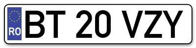 Placuta inmatriculare numar auto  BT-20-VZY, BT 20 VZY, BT20VZY