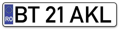 Placuta inmatriculare numar auto  BT-21-AKL, BT 21 AKL, BT21AKL