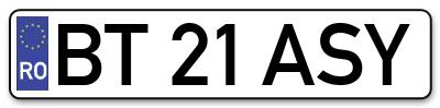 Placuta inmatriculare numar auto  BT-21-ASY, BT 21 ASY, BT21ASY
