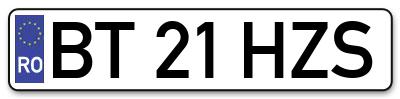 Placuta inmatriculare numar auto  BT-21-HZS, BT 21 HZS, BT21HZS