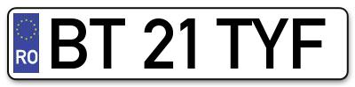 Placuta inmatriculare numar auto  BT-21-TYF, BT 21 TYF, BT21TYF