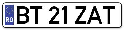Placuta inmatriculare numar auto  BT-21-ZAT, BT 21 ZAT, BT21ZAT