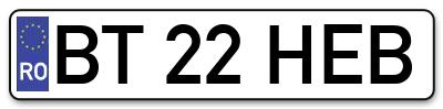 Placuta inmatriculare numar auto  BT-22-HEB, BT 22 HEB, BT22HEB