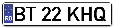Placuta inmatriculare numar auto  BT-22-KHQ, BT 22 KHQ, BT22KHQ