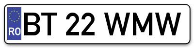 Placuta inmatriculare numar auto  BT-22-WMW, BT 22 WMW, BT22WMW