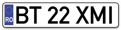 Placuta inmatriculare numar auto  BT-22-XMI, BT 22 XMI, BT22XMI