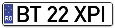 Placuta inmatriculare numar auto  BT-22-XPI, BT 22 XPI, BT22XPI