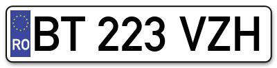 Placuta inmatriculare numar auto  BT-223-VZH, BT 223 VZH, BT223VZH