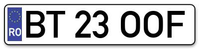 Placuta inmatriculare numar auto  BT-23-OOF, BT 23 OOF, BT23OOF
