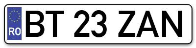 Placuta inmatriculare numar auto  BT-23-ZAN, BT 23 ZAN, BT23ZAN