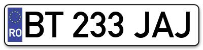 Placuta inmatriculare numar auto  BT-233-JAJ, BT 233 JAJ, BT233JAJ