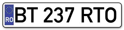 Placuta inmatriculare numar auto  BT-237-RTO, BT 237 RTO, BT237RTO