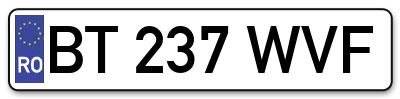 Placuta inmatriculare numar auto  BT-237-WVF, BT 237 WVF, BT237WVF