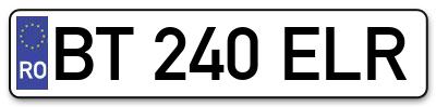 Placuta inmatriculare numar auto  BT-240-ELR, BT 240 ELR, BT240ELR
