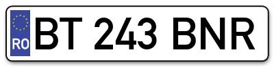 Placuta inmatriculare numar auto  BT-243-BNR, BT 243 BNR, BT243BNR