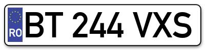 Placuta inmatriculare numar auto  BT-244-VXS, BT 244 VXS, BT244VXS