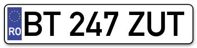 Placuta inmatriculare numar auto  BT-247-ZUT, BT 247 ZUT, BT247ZUT