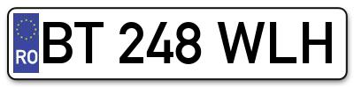 Placuta inmatriculare numar auto  BT-248-WLH, BT 248 WLH, BT248WLH