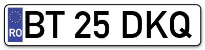 Placuta inmatriculare numar auto  BT-25-DKQ, BT 25 DKQ, BT25DKQ