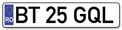 Placuta inmatriculare numar auto  BT-25-GQL, BT 25 GQL, BT25GQL