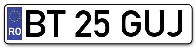 Placuta inmatriculare numar auto  BT-25-GUJ, BT 25 GUJ, BT25GUJ