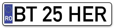 Placuta inmatriculare numar auto  BT-25-HER, BT 25 HER, BT25HER