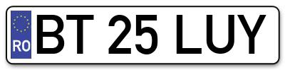 Placuta inmatriculare numar auto  BT-25-LUY, BT 25 LUY, BT25LUY