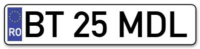 Placuta inmatriculare numar auto  BT-25-MDL, BT 25 MDL, BT25MDL