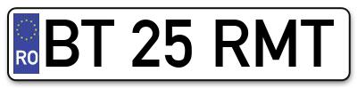 Placuta inmatriculare numar auto  BT-25-RMT, BT 25 RMT, BT25RMT