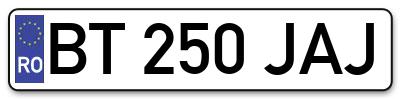 Placuta inmatriculare numar auto  BT-250-JAJ, BT 250 JAJ, BT250JAJ
