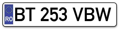 Placuta inmatriculare numar auto  BT-253-VBW, BT 253 VBW, BT253VBW