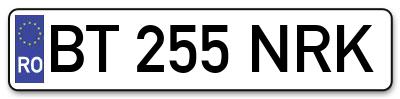Placuta inmatriculare numar auto  BT-255-NRK, BT 255 NRK, BT255NRK