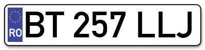 Placuta inmatriculare numar auto  BT-257-LLJ, BT 257 LLJ, BT257LLJ
