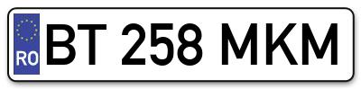 Placuta inmatriculare numar auto  BT-258-MKM, BT 258 MKM, BT258MKM